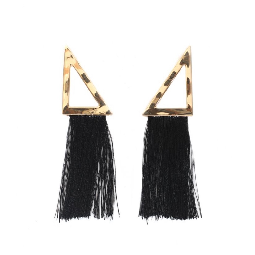 The 2 Bandits Gold and Black Fringe Earrings.